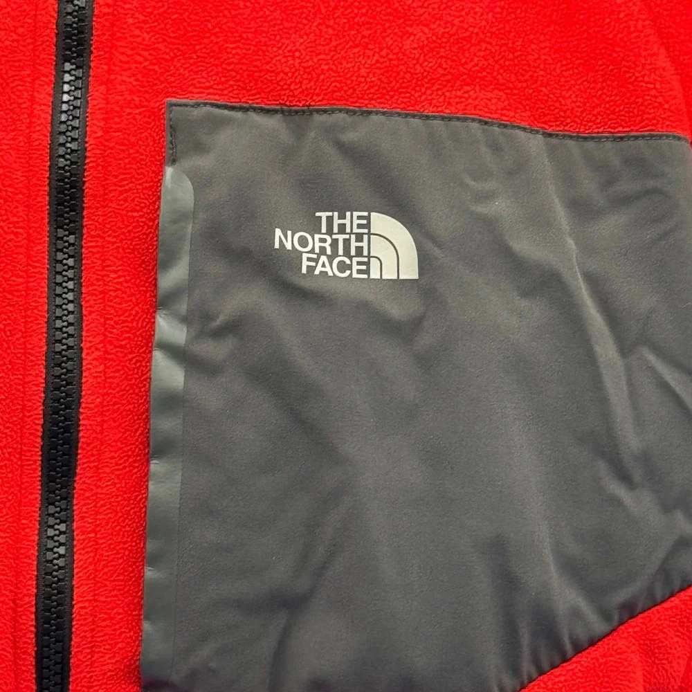 The North Face Orange Fleece Hooded Jacket Boys XL Full Zip‎ Logo Pocket Warm